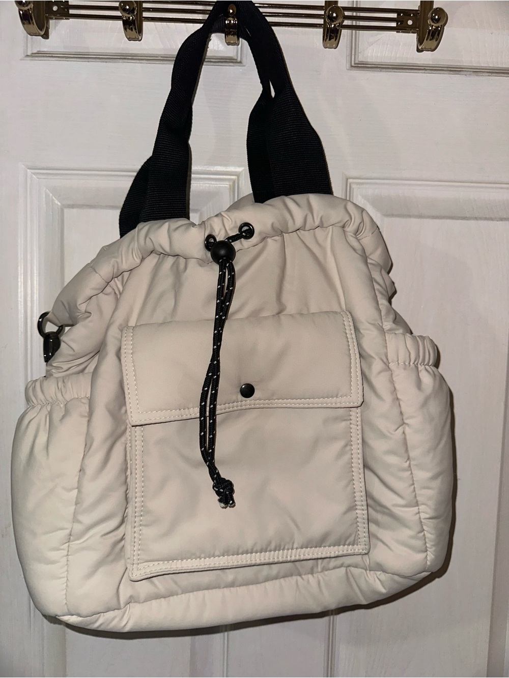 summer & rose Cream Quilted Tote with Black Handles